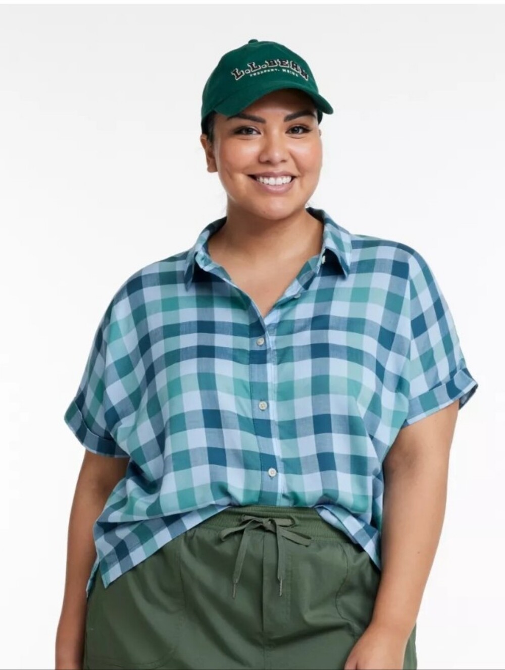 LL Bean NWT Women's XL MOUNTAINSIDE SHIRT IN BLUE GREEN PLAID BUTTON DOWN